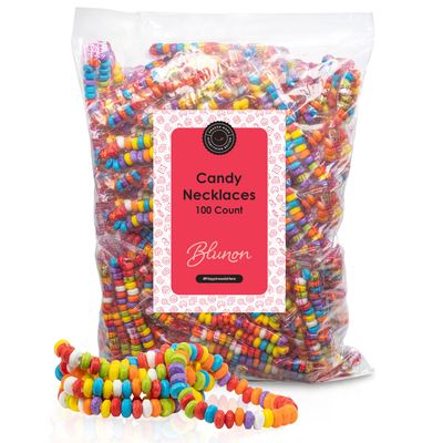 Candy Necklaces Individually Wrapped - 100 Count Bulk Candy Jewelry Party Favors