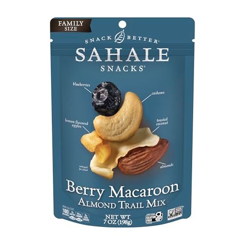 Sahale Snacks Berry Macaroon Almond Trail Mix, 7 oz Pouches (1 Pack) - Dry-Roasted Deluxe Mixed Nuts - Coconut, Blueberries &amp; Apples - Non-GMO, Kosher Trail Mix &amp; Certified Gluten-Free Snacks