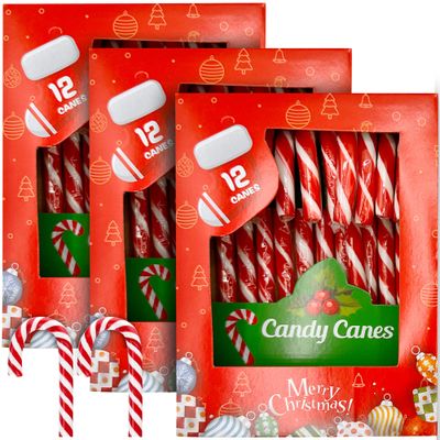 Candy Canes Peppermint Flavor - Individually Wrapped Classic Red And White - 3 Boxes of 12 (Total 36) Bulk Candy Canes - Perfect Christmas Holiday Gift