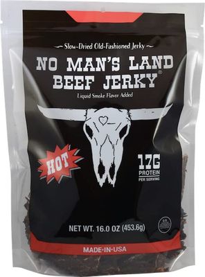 No Mans Land HOT Beef Jerky High Protein Low Calorie Low Carb Beef Snack 16oz Bag