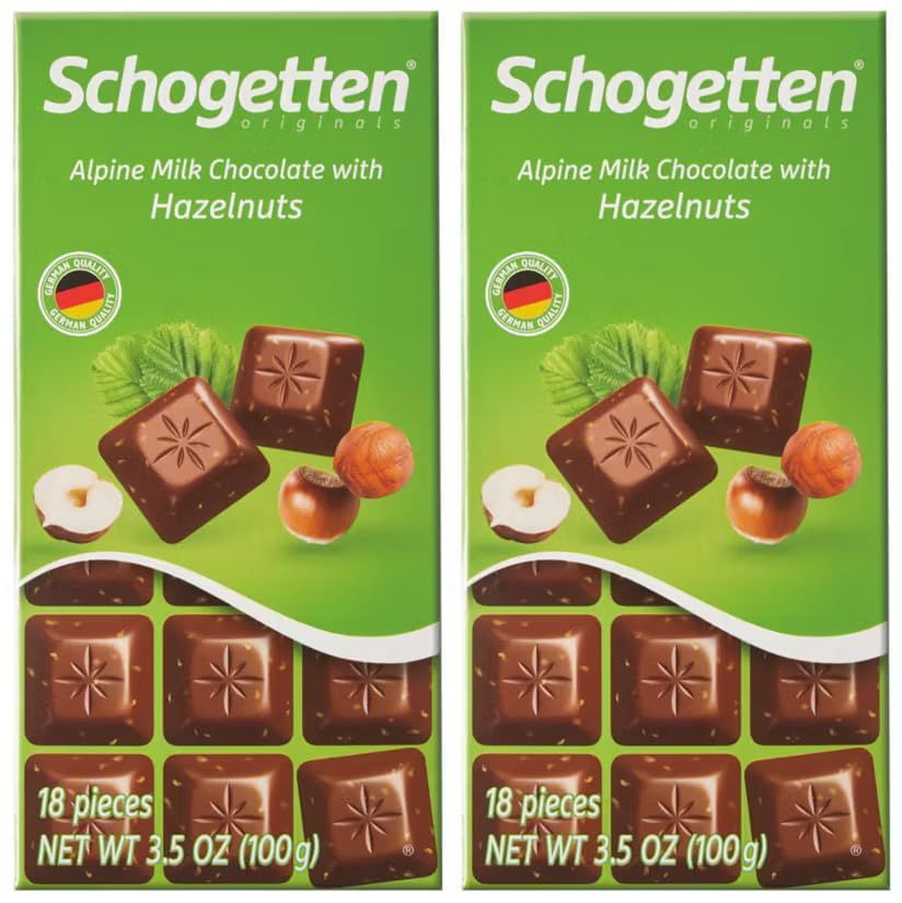 Alpine Hazenut Roasted Milk Fine German European Chocolate 3.5 oz Schogetten Bars - Gift Giving Snack Treat for Friends Family Thanksgiving Gathering