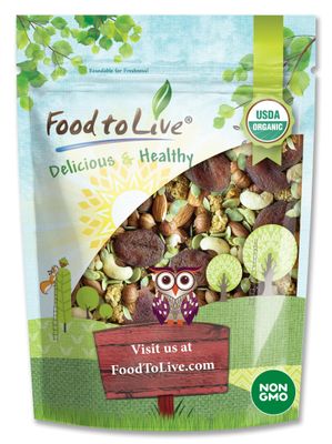 Food to Live Organic 6-Forces Trail Mix, 8 Ounces - Raw, Non-GMO, Mulberries, Cashews, Pumpkin Seeds, Apricots, Hazelnuts, Almonds. Vegan Superfood, Kosher, No Added Sugar, Bulk