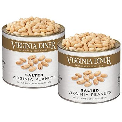 Virginia Diner - (2 pack) Salted Extra Large Virginia Peanuts 36oz Can Gourmet Natural Treat for Snacks or Gifts