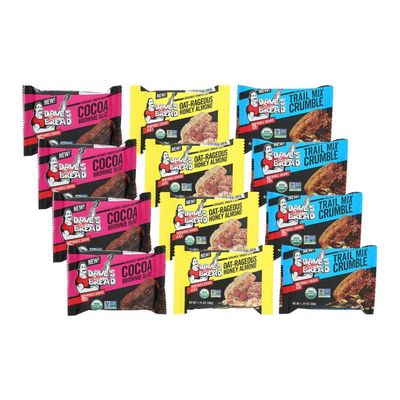 Dave&#39;s Killer Bread Organic Snack Bars Variety Pack 12 CT(4 Cocoa Brownie Blitz, 4 Trail Mix Crumble, 4 Oat-Rageous Honey Almond) Variety Pack