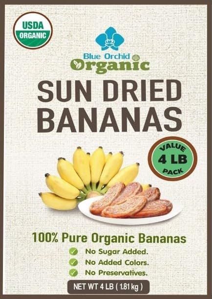 Organic Sun Dried Bananas BULK VALUE PACK Gift Set - No Sugar Added - No Preservatives - Unsulfured - Soft and Chewy Thai Natural Dry Fruit Snacks - 4 LB