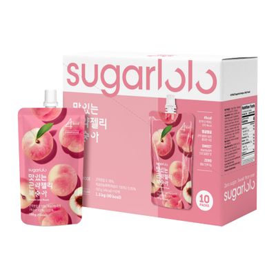 Sugarlolo Konjac Sweet Peach Jelly Snack - 5.29 Oz (150g) | 10 Pack | Only 4 Calories per Pouch | Vegan Jello with Zero Sugar | Low Calorie Korean Snacks | Stocking Stuffers White Elephant Gift
