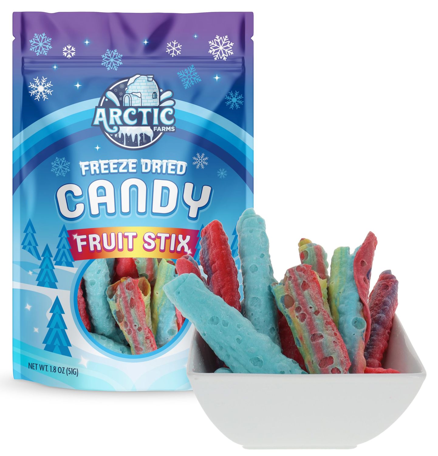 Arctic Farms Freeze Dried Candy Fruit Roll Bagged and Boxed (Assorted Flavors) (1.8oz, Assorted Stix)