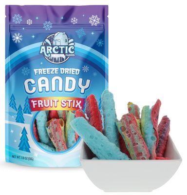 Arctic Farms Freeze Dried Candy Fruit Roll Bagged and Boxed (Assorted Flavors) (1.8oz, Assorted Stix)