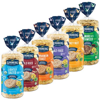 Lundberg Organic Brown Rice Cakes Variety 6-Pack - Regenerative Organic Certified Salt-Free, Lightly Salted, Wild Rice, Tamari with Seaweed, Cinnamon Toast, Honey Nut, Healthy Snacks, 8.5 Oz Ea