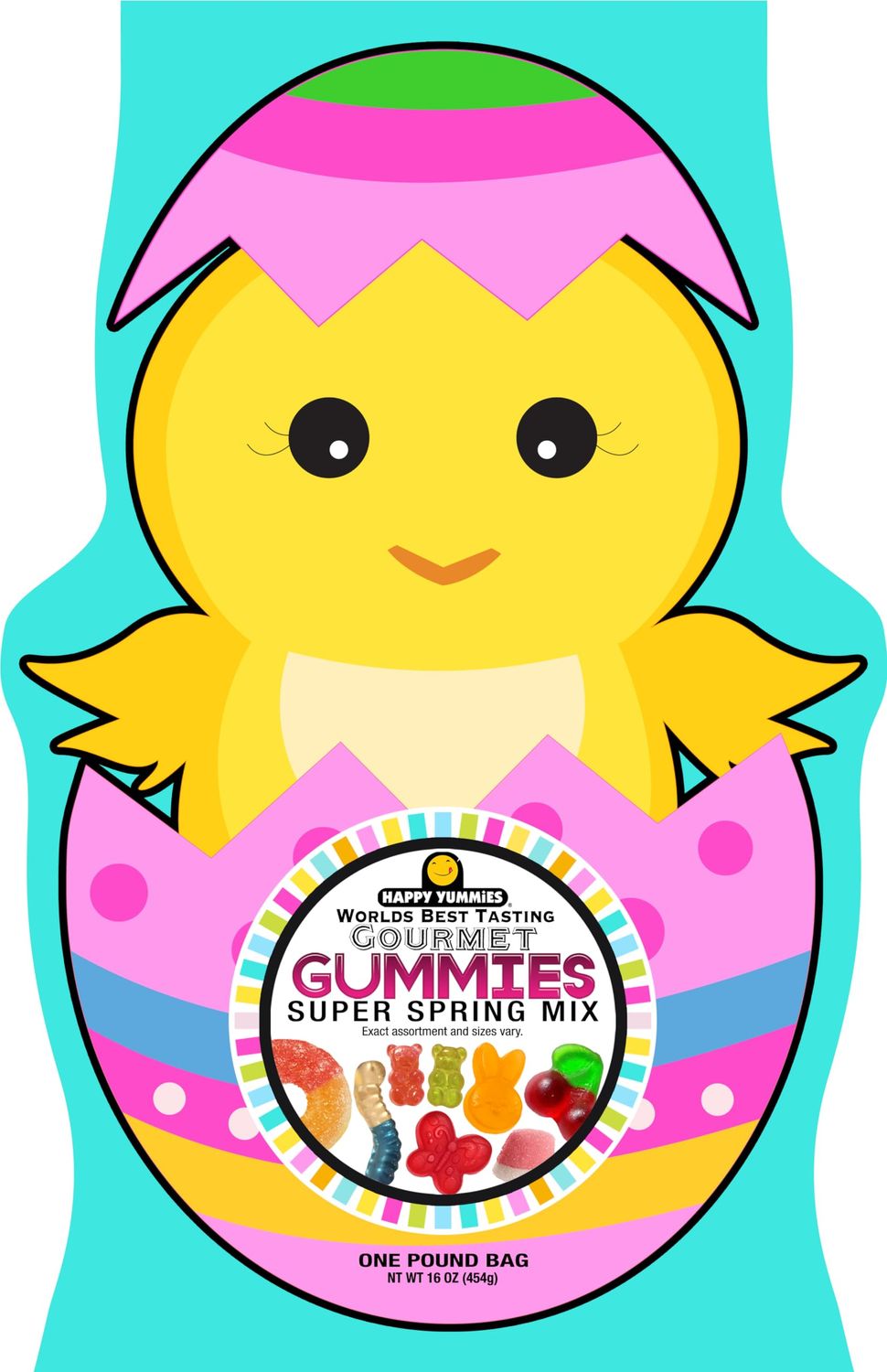 Happy Yummies Gummies, Egg with Chick Shaped Gourmet Gummies - Delicious Assorted Flavors Candy Snacks for Spring Celebrations, Perfect Holiday Treat, Family-Friendly Snack, 1 Lb Bag