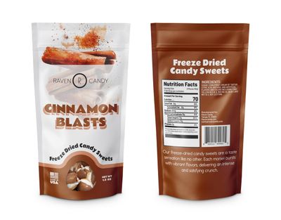 Raven Candy Cinnamon Blasts Freeze Dried Candy 1.5 oz | Crunchy &amp; Zesty | Perfect for On-The-Go Snacking | Light &amp; Airy Sweet Treats | TikTok Challenge Favorite | Quality Tasty Snack