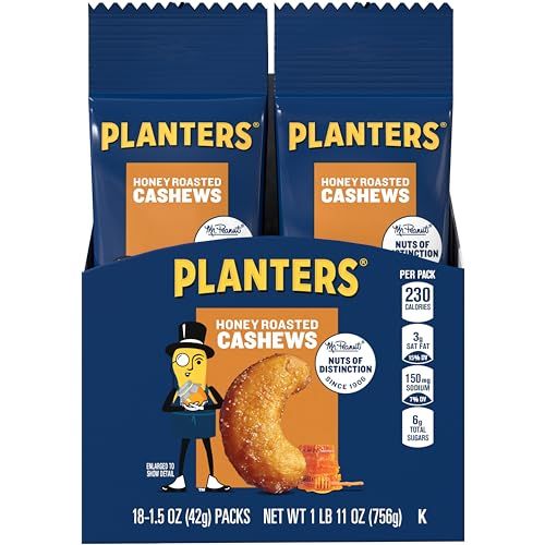Planters Honey Roasted &amp; Salted Cashews, 1.5 Ounce (Pack of 18)