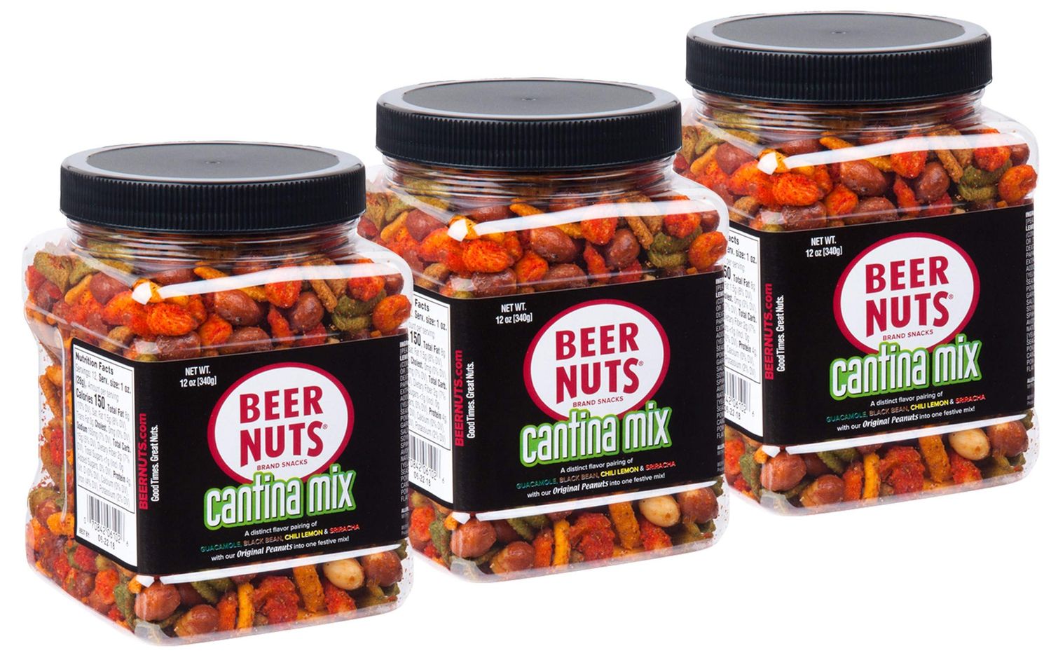 BEER NUTS Cantina Mix with Twang - Twang Seasoned Peanuts, Chili Lime Insane Grain, Guacamole &amp; Habanero Sticks - 12oz Resealable Jar (Pack of 3)