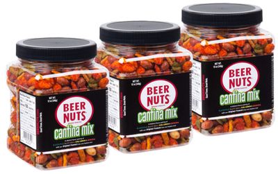 BEER NUTS Cantina Mix with Twang - Twang Seasoned Peanuts, Chili Lime Insane Grain, Guacamole &amp; Habanero Sticks - 12oz Resealable Jar (Pack of 3)