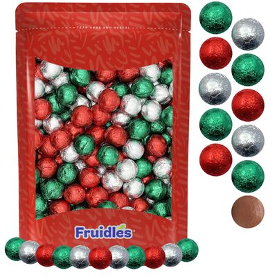 Christmas Milk Chocolate Balls Party Bag Fillers, Individually Wrapped Foils, Resealable Bag, Kosher Certified Dairy (Half-Pound)