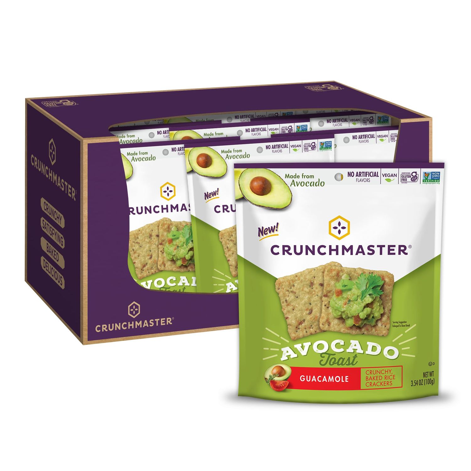 Crunchmaster Gluten-Free Avocado Toast Guacamole Crackers, 3.54 oz (Pack of 12)