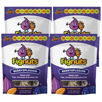 Nutra Fig Bars, Real Fruit Vegan Snack Bar, Gluten Free, Non-GMO, High Fiber Whole Food Ingredients, No Added Sugar, Artificial Flavors or Colors (BerrySplosion Fignuts)