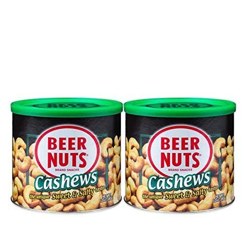 BEER NUTS Cashews - Sweet &amp; Salty Cashews - Gluten Free, Kosher, Low Sodium Nut Snacks Made In The USA - 12oz Resealable Can (Pack of 2)