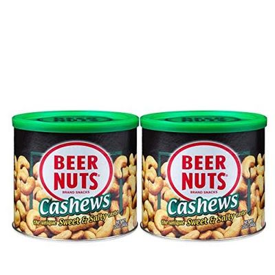 BEER NUTS Cashews - Sweet &amp; Salty Cashews - Gluten Free, Kosher, Low Sodium Nut Snacks Made In The USA - 12oz Resealable Can (Pack of 2)