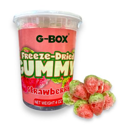 G-BOX 4 OZ Freeze Dried Strawberry Gummies, TikTok Trend Items, Freeze Dried Candy, Freeze Dried Strawberries, Air-tight Sealed in a Deli Container