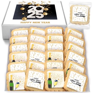 Happy New Years Cookies Individually Wrapped Treats 2025 Gift Theme Party Favors 24 Pack Bulk for Party Sugar Cookie Snacks