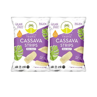 ARTISAN TROPIC Cassava Strips - Vegan, Paleo, Gluten Free Chips - Non-GMO Healthy Snack Potato Chip Alternative for Lunches, Dipping, Parties - Baked Cassava Flour Chips - Sea Salt (4.5 Oz - 2 Pack)