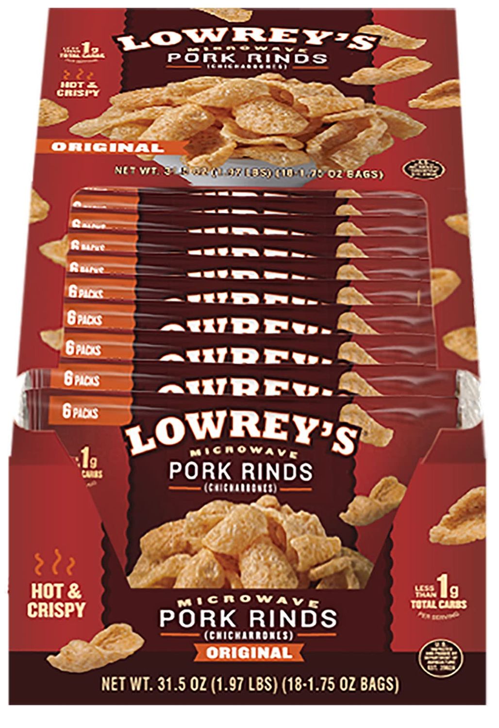 Lowrey&#39;s Bacon Curls Microwave Pork Rinds (Chicharrones), Original, 1.75 Ounce (Pack of 18)