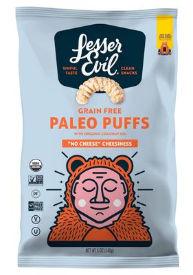 LESSER EVIL GRAIN FREE PALEO PUFFS - THREE-5 oz PACKS (NO CHEESE CHEESINESS)