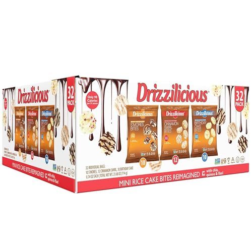 Drizzilicious Mini Rice Cakes Variety Pack - Rice Crisps, Healthy Snack for Adults and Kids, Flavored Rice Cakes, Vegan, Gluten Free, Allergen Free, Only 90 Calories Per Bag - .74 oz (Pack of 32)
