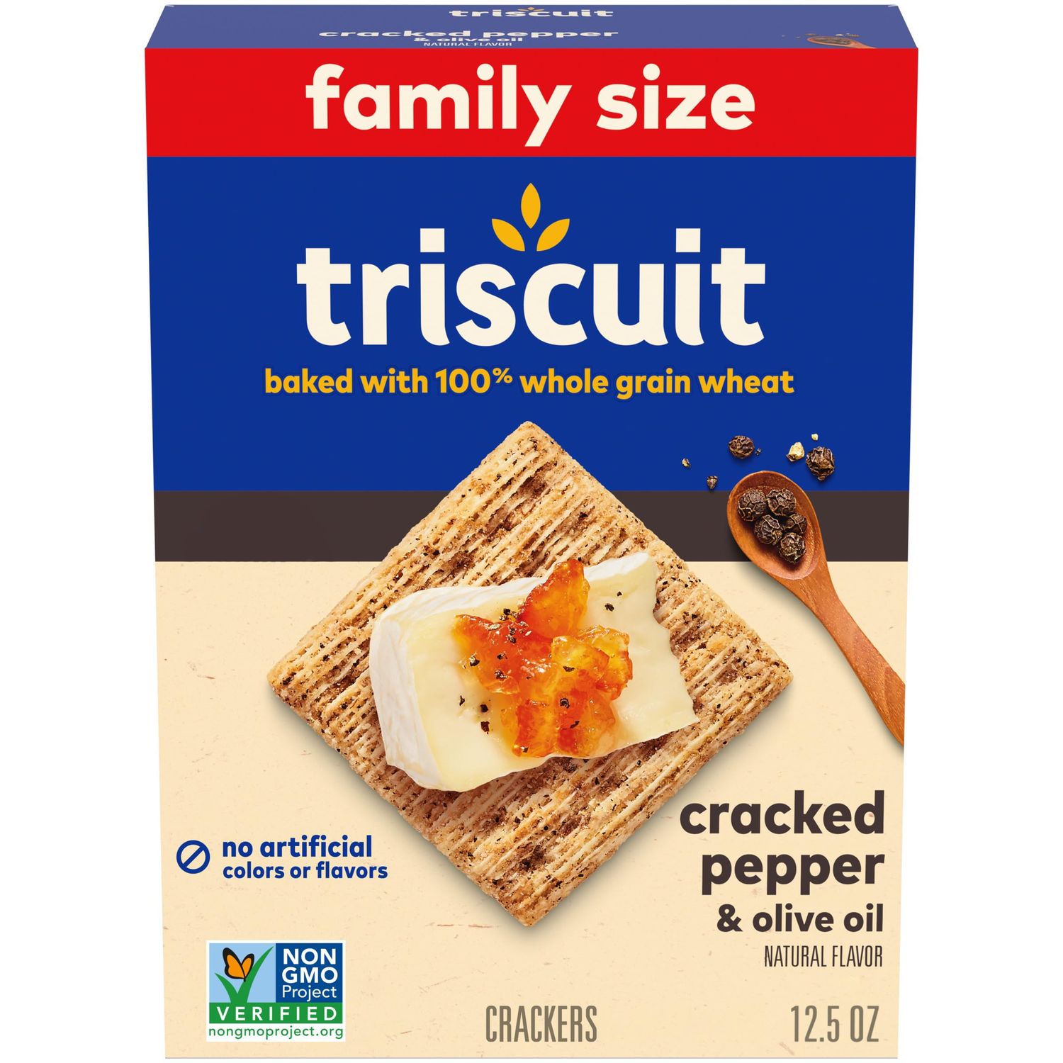 Triscuit Cracked Pepper &amp; Olive Oil Whole Grain Wheat Crackers, Family Size, 12.5 oz