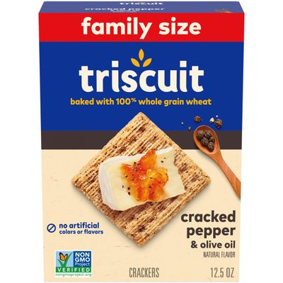 Triscuit Cracked Pepper &amp; Olive Oil Whole Grain Wheat Crackers, Family Size, 12.5 oz