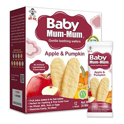 Hot-Kid Baby Mum-Mum Rice Rusks, Apple &amp; Pumpkin, 24 Pieces (Pack of 6) Gluten Free, Allergen Free, Non-GMO, Rice Teether Cookie for Teething Infants