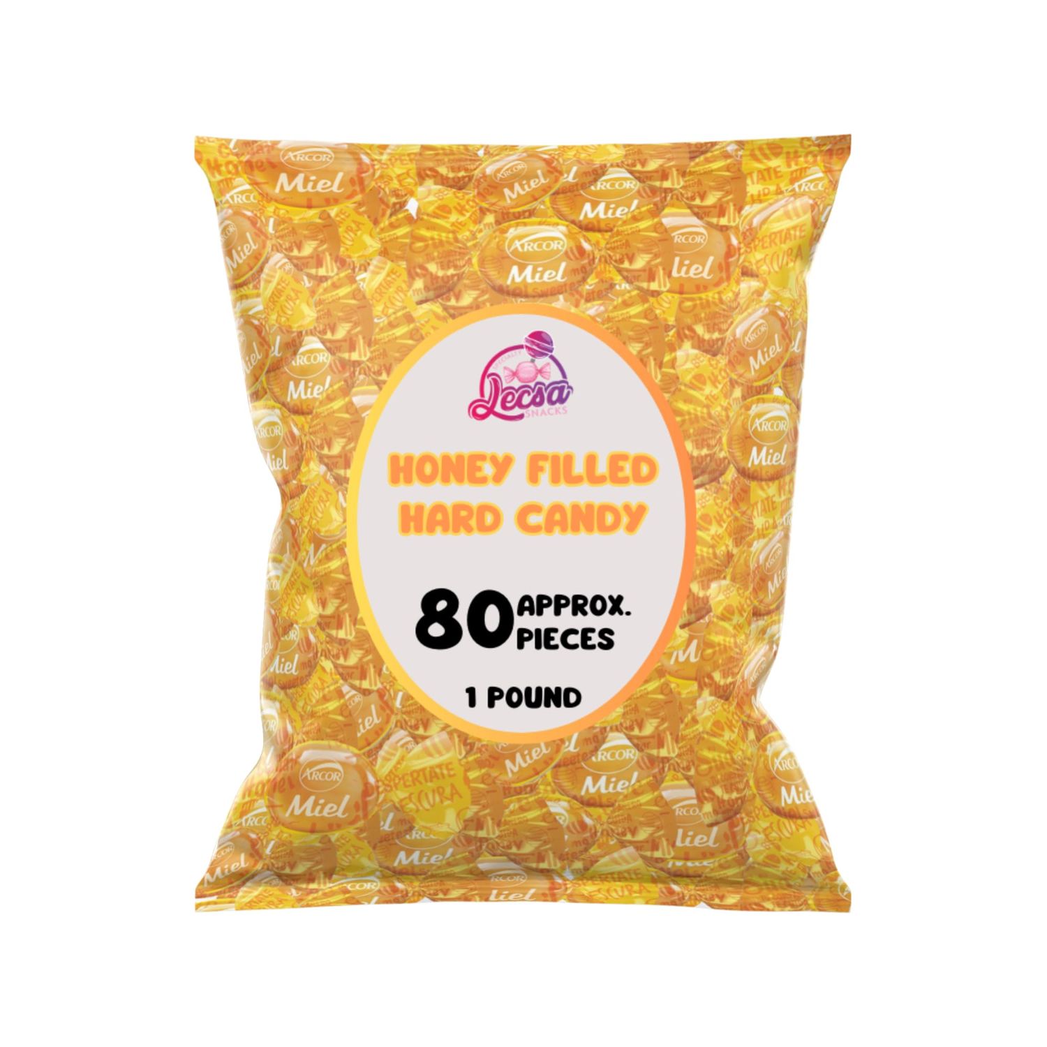Honey Filled Hard Candy - Arcor Miel Bon Bon - Individually Wrapped Bulk Candies (Pack of 1lb)
