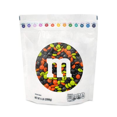 M&amp;MS Pre-Printed Halloween Candy - 5lbs of Bulk Candy in Resealable Pack for Halloween Party, Trick or Treat Favor, Halloween Dessert Decorations, Tasty Snacks for DIY Party