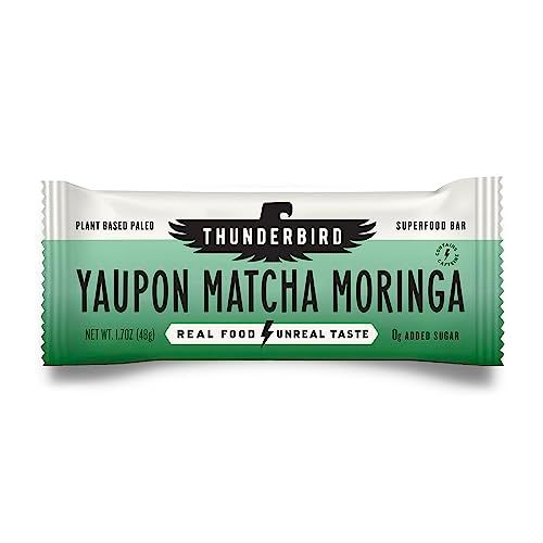 Thunderbird Bars Energy Snack, Gluten-Free with Protein, Healthy Real Food, Vegan Paleo Non-GMO, No Added Sugar, Yaupon Matcha Moringa Flavor (12 Count, 1.7 oz. Bars)