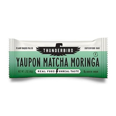 Thunderbird Bars Energy Snack, Gluten-Free with Protein, Healthy Real Food, Vegan Paleo Non-GMO, No Added Sugar, Yaupon Matcha Moringa Flavor (12 Count, 1.7 oz. Bars)