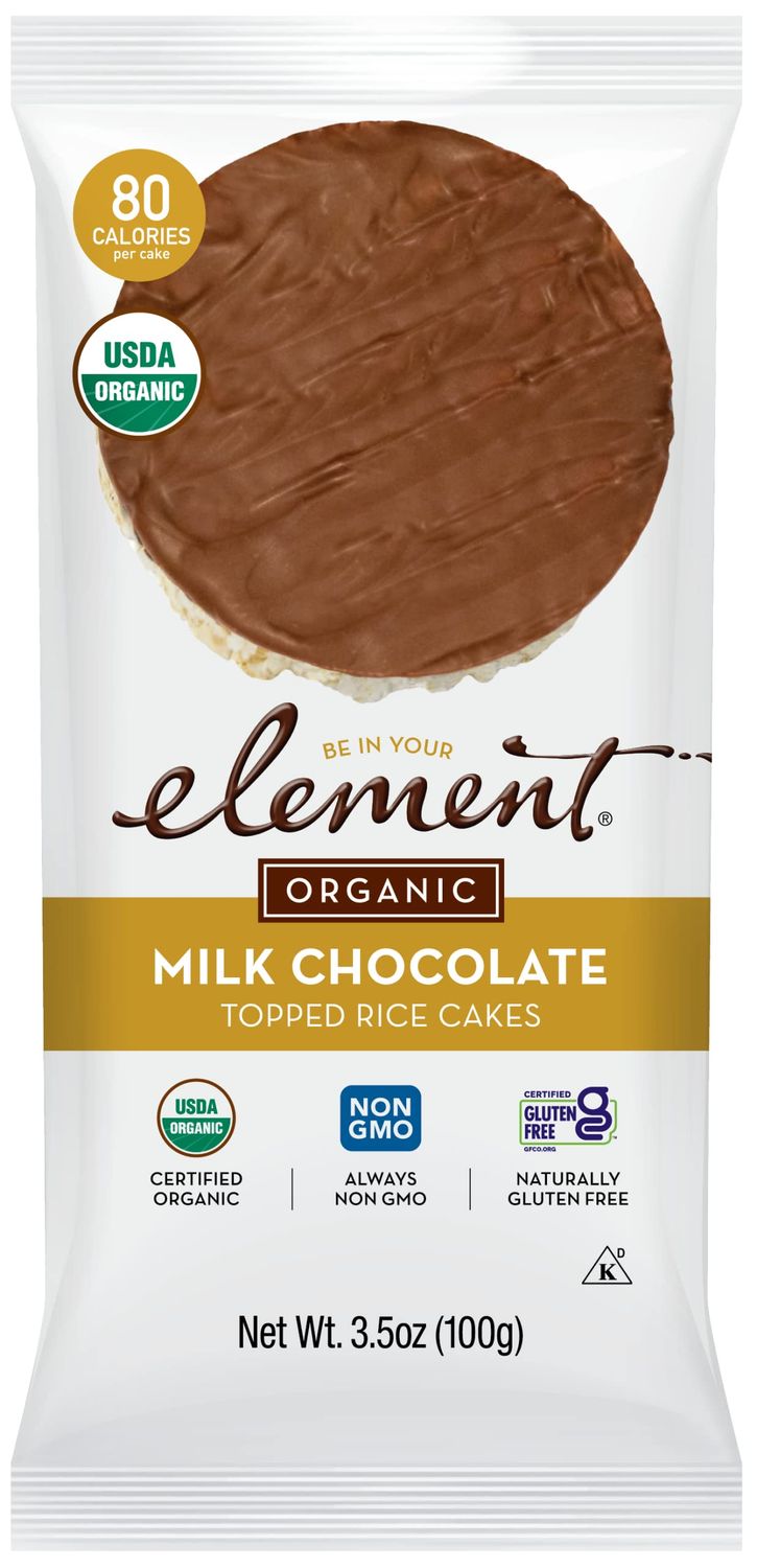 ELEMENT, Rice Cake, Og2, Milk Choc, Pack of 6, Size 3.5 OZ, (Low Carb Gluten Free Kosher Low Sodium Vegan Wheat Free Yeast Free 95% Organic)