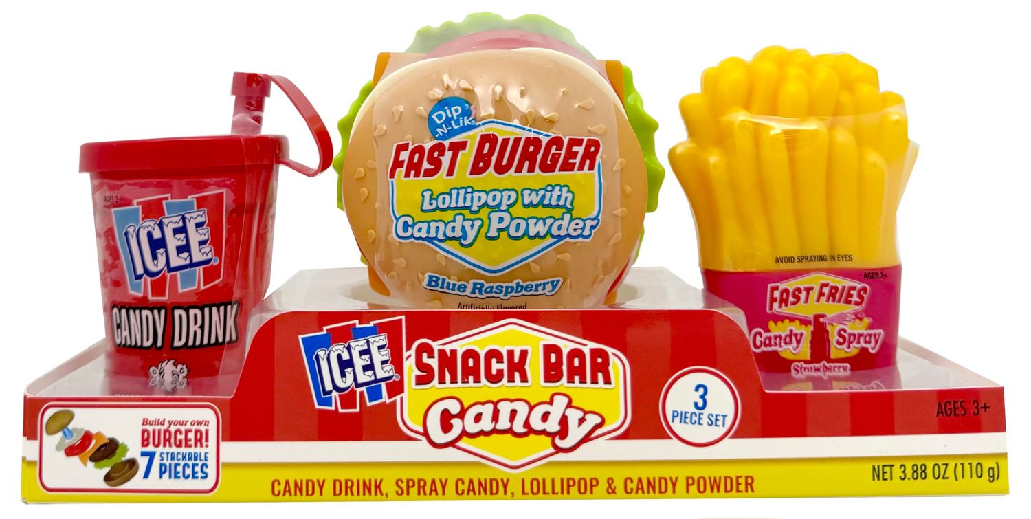 Koko&#39;s Confectionery &amp; Novelty Icee Candy Snack Bar Candy 3 Piece Set - Includes Icee Lollipop and Candy Powder, Icee Spray Candy, and Icee Gel Candy