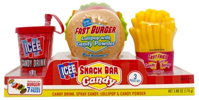 Koko&#39;s Confectionery &amp; Novelty Icee Candy Snack Bar Candy 3 Piece Set - Includes Icee Lollipop and Candy Powder, Icee Spray Candy, and Icee Gel Candy