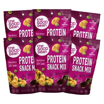 The Good Bean Protein Snack Mix - Balsamic Herb - (6 Pack) 6 oz Resealable Bag - Fava Beans and Split Peas - Vegan Snack with Good Source of Plant Protein and Fiber