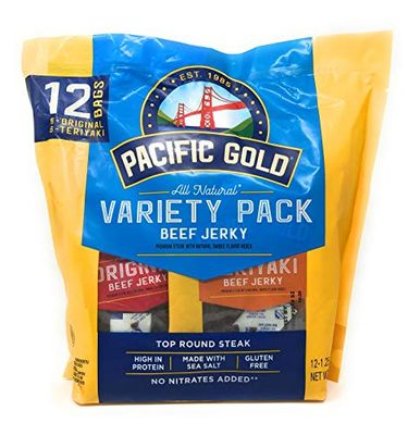 Pacific Gold Beef Jerky Original &amp; Teriyaki, 12 Count Per Bag (2 Bags (24 Count))
