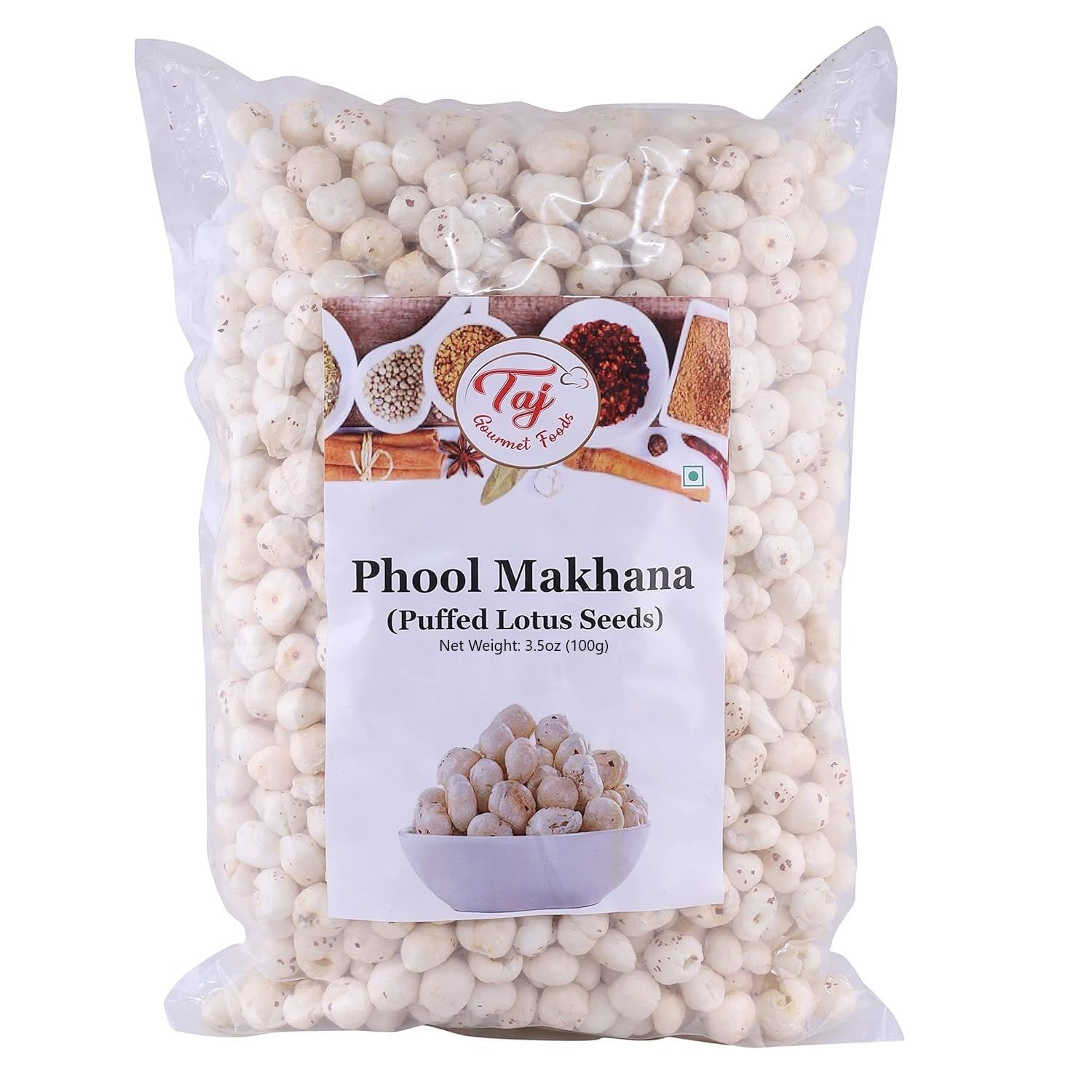 TAJ Uncooked Phool Makhana | 3.5-Ounce (100g) | Fox Nut, Popped Lotus Seed