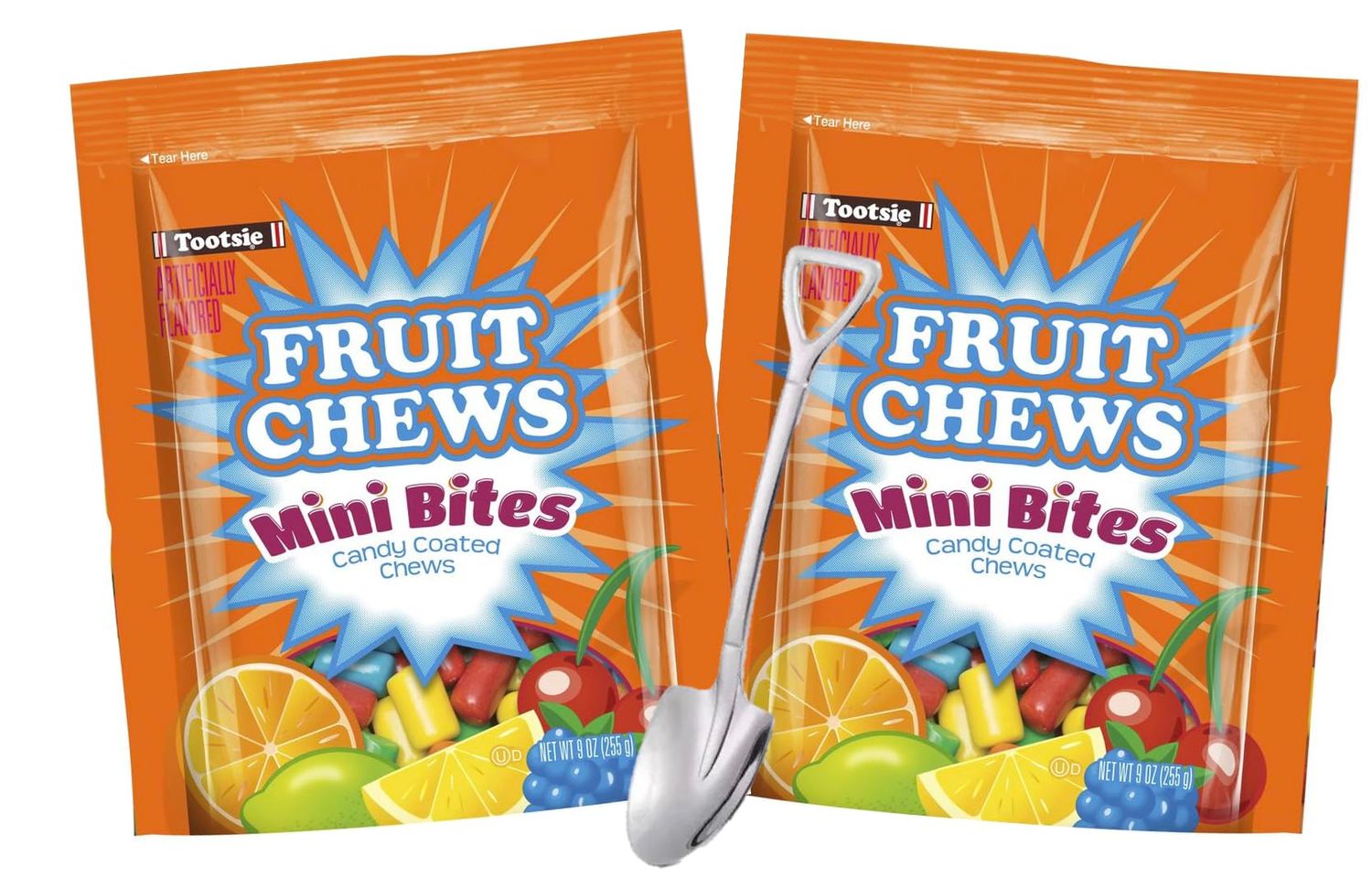 Fruit Chews Tootsie Mini Bites Candy Coated Chews 9 oz 2-Pack Bundles Includes a Mini Spoon