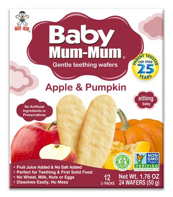 Hot-Kid Baby Mum-Mum Rice Rusks, Apple & Pumpkin, 24 Pieces (Pack of 6) Gluten Free, Allergen Free, Non-GMO, Rice Teether Cookie for Teething Infants