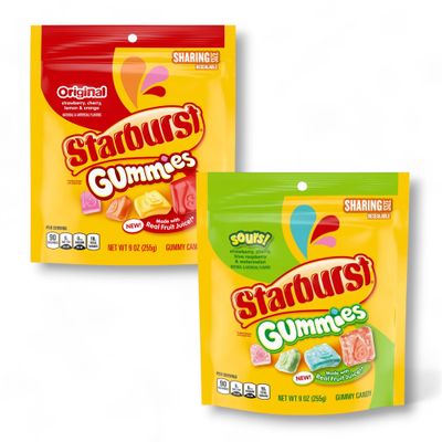 ASSORTIT X Starburst Collab Sweet &amp; Sour Gummies Variety 2 Pack Original &amp; Sours Chewable Sampler 9 Oz Resealable Bags American Classic Fruit Chews Unwrapped Fun Snack Juicy Treats