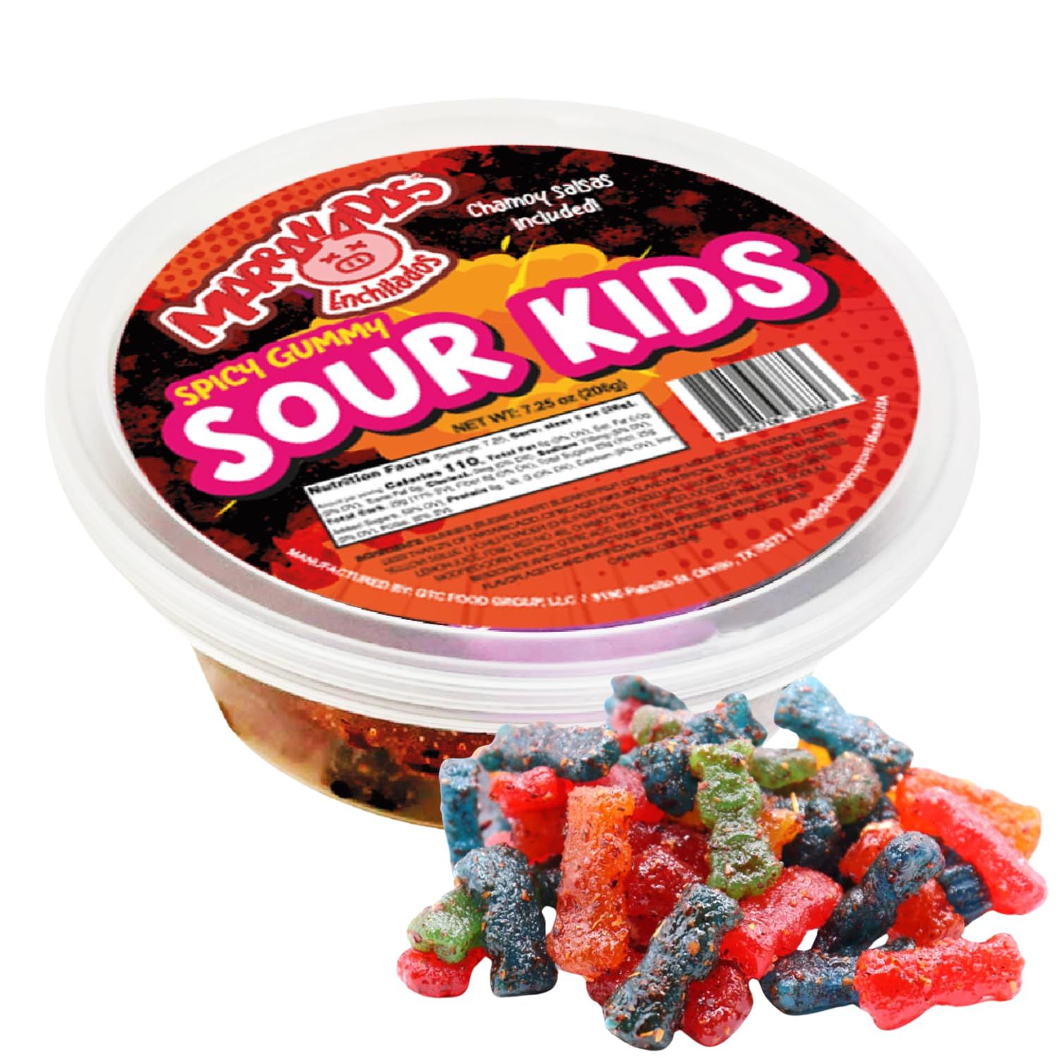 Marranadas Enchilados Spicy Gummy Mexican Candy, Sour Gummies, Peach Rings, Gummy Worms, Mango Candy, Gummy Bear, Chamoy Candy, Dulces Mexicanos 7.25oz (Spicy Gummy Sour Kids)