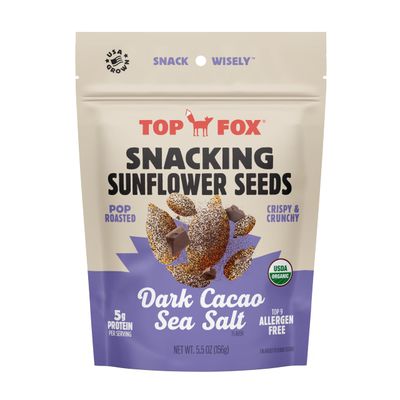 Top Fox Snacks - Organic Pop-Roasted Sunflower Seeds | Healthy Protein Snacks - Gluten Free - Keto and Vegan Friendly (Dark Cacao Sea Salt, 5.5 oz - 6 Pack)