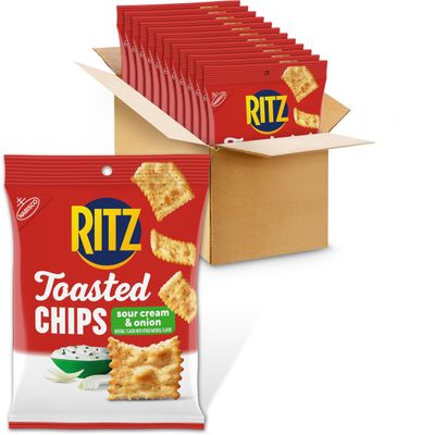 RITZ Toasted Chips Sour Cream and Onion Crackers, 12 Snack Packs