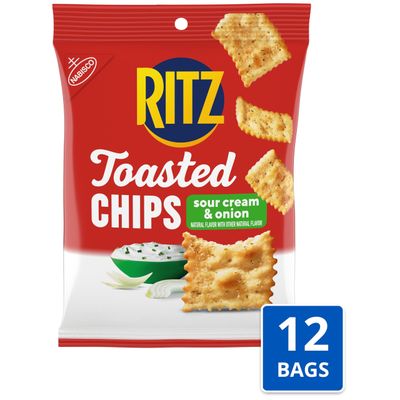 RITZ Toasted Chips Sour Cream and Onion Crackers, 12 Snack Packs