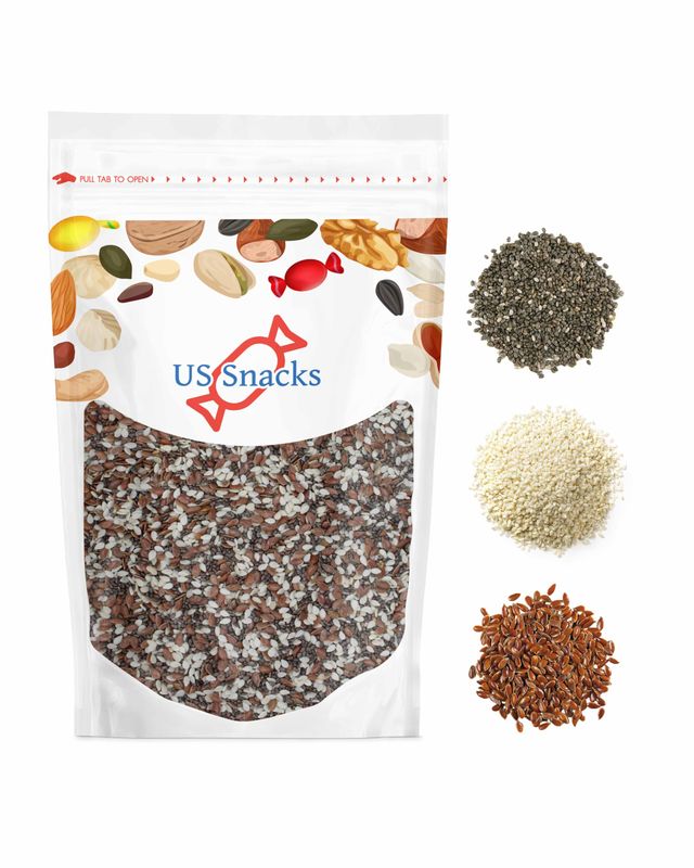 US Snacks - Super 3 Seeds Mix, Blend of Premium Quality Flaxseed, Chia Seeds, and Sesame Seeds Superfood (16 Ounce Super Mix)